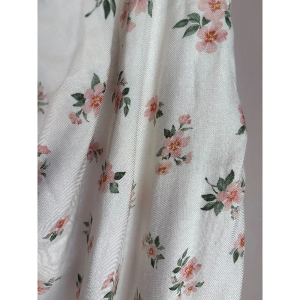 American Eagle Floral Halter Mini Dress XS Cream Pink Cowl Neck Viscose NWT - Picture 3 of 10